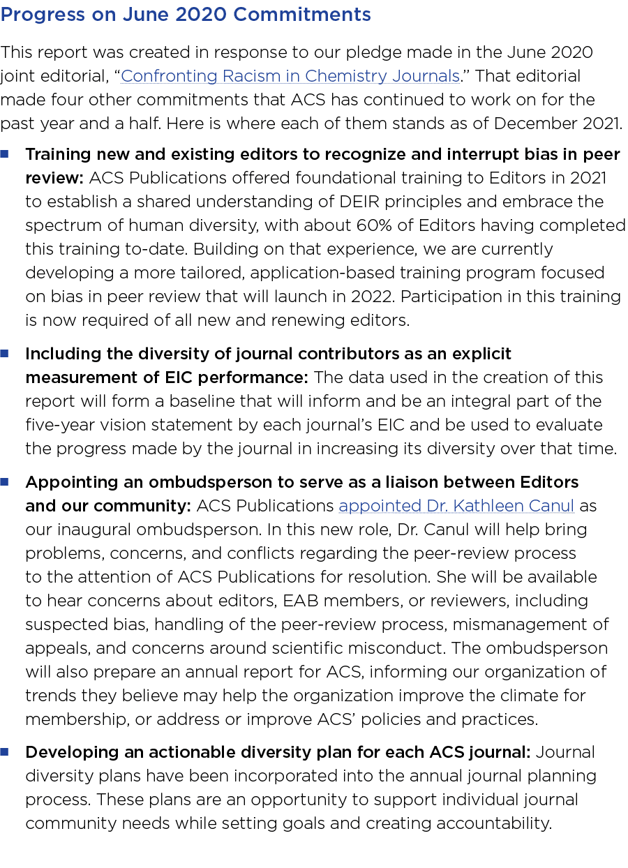 Progress on June 2020 Commitments This report was created in response to our pledge made in the June 2020 joint edito   