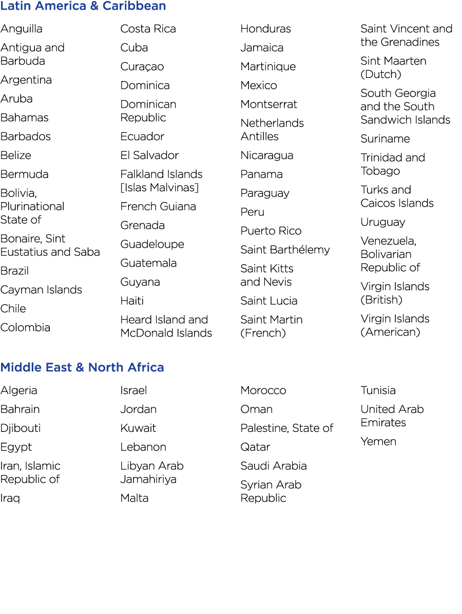 Latin America & Caribbean Anguilla Antigua and Barbuda Argentina Aruba Bahamas Barbados Belize Bermuda Bolivia, Pluri   