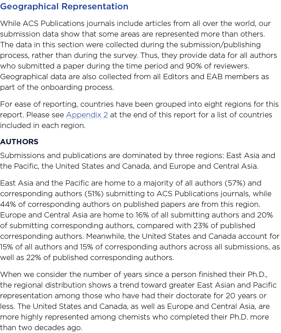 Geographical Representation While ACS Publications journals include articles from all over the world, our submission    