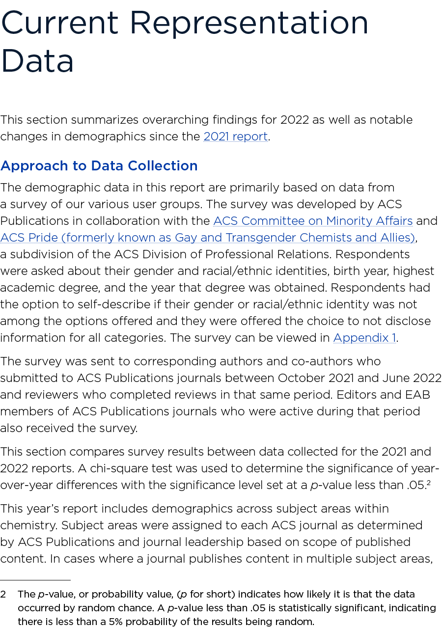 Current Representation Data This section summarizes overarching findings for 2022 as well as notable changes in demog   