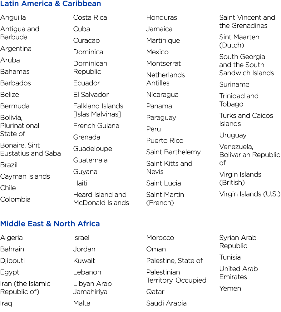 Latin America & Caribbean Anguilla Antigua and Barbuda Argentina Aruba Bahamas Barbados Belize Bermuda Bolivia, Pluri   