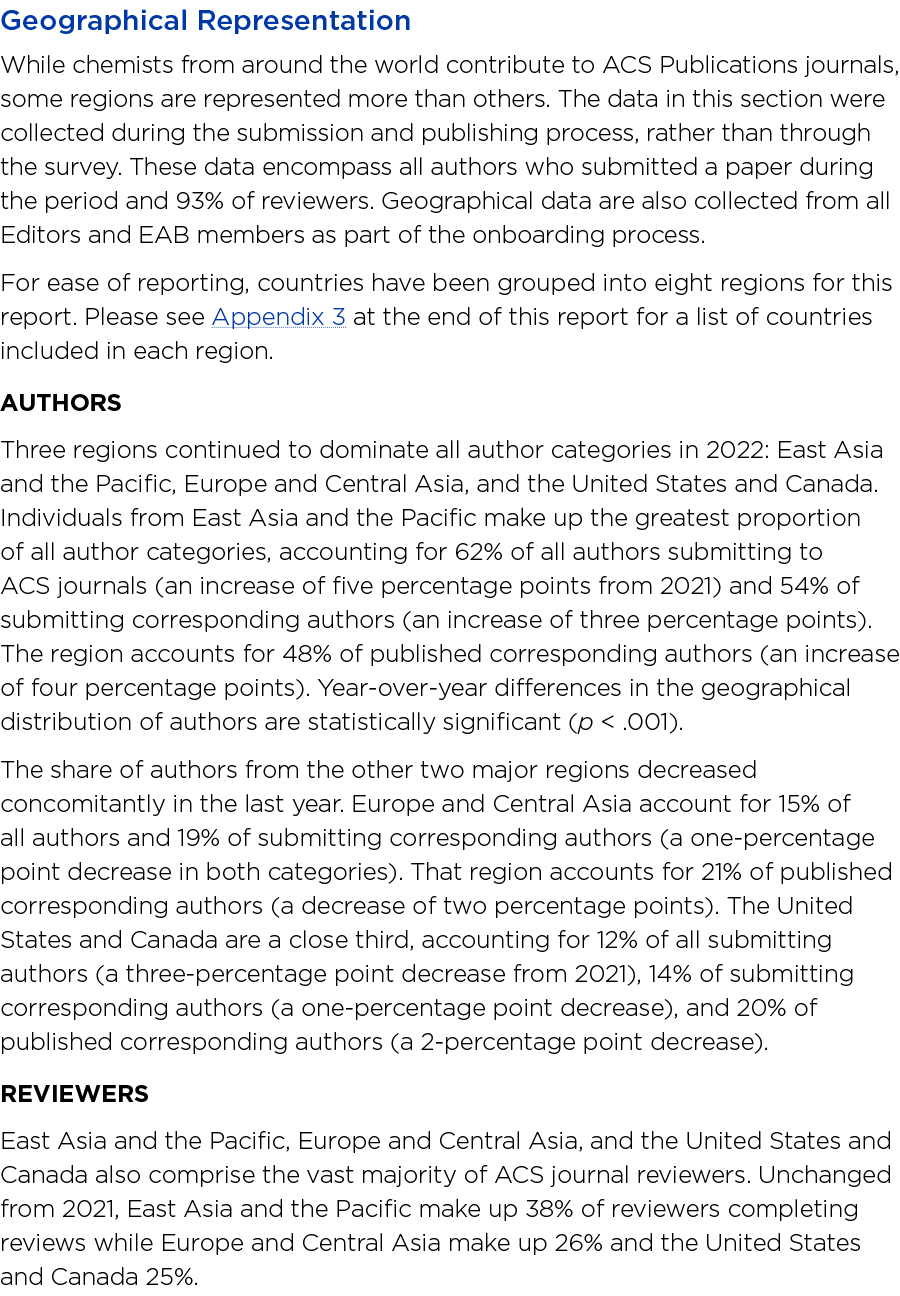 Geographical Representation While chemists from around the world contribute to ACS Publications journals, some region   