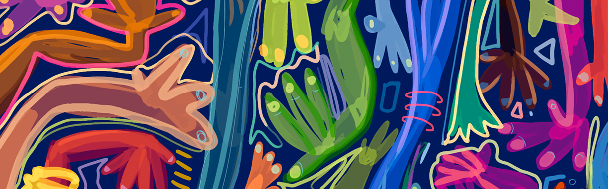 Illustration of hands of different people