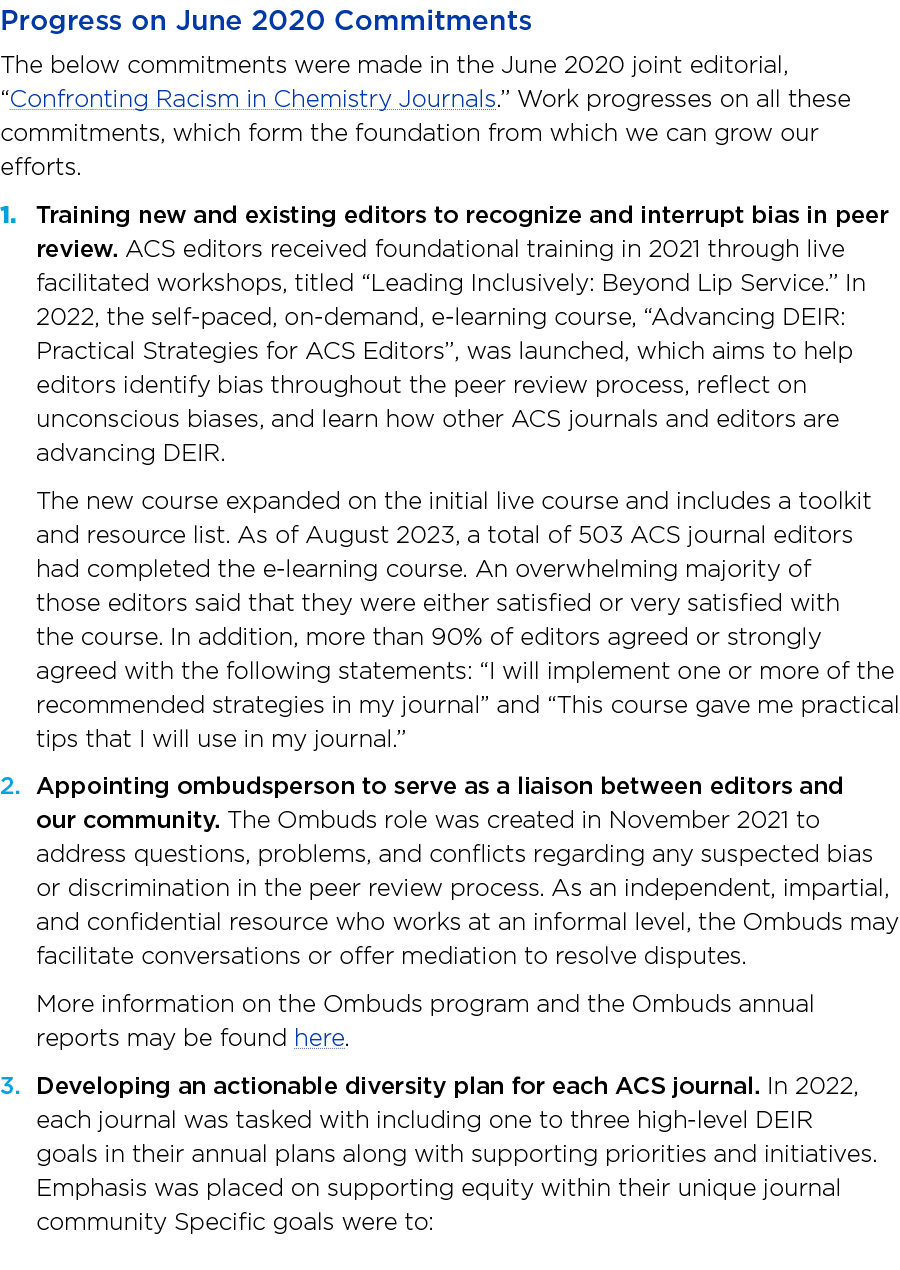 Progress on June 2020 Commitments The below commitments were made in the June 2020 joint editorial, “Confronting Raci...