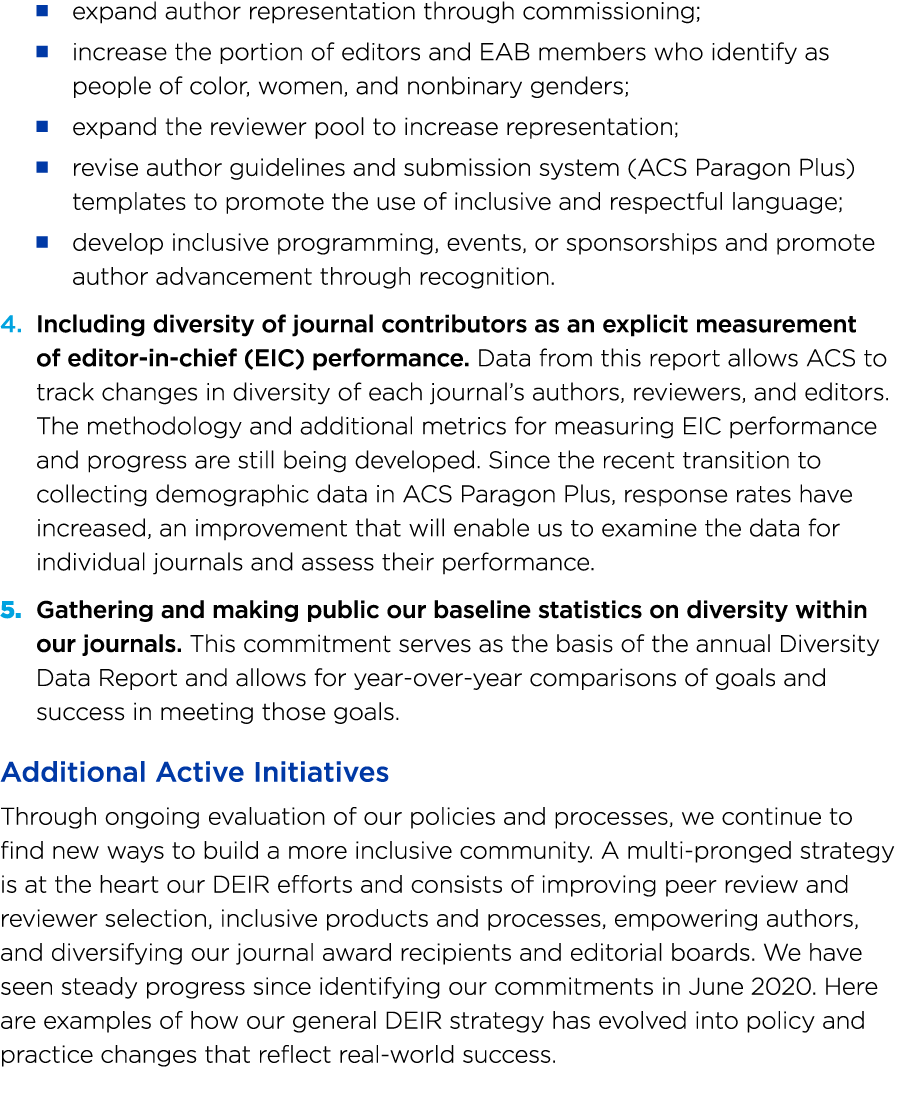 ■ expand author representation through commissioning; ■ increase the portion of editors and EAB members who identify ...