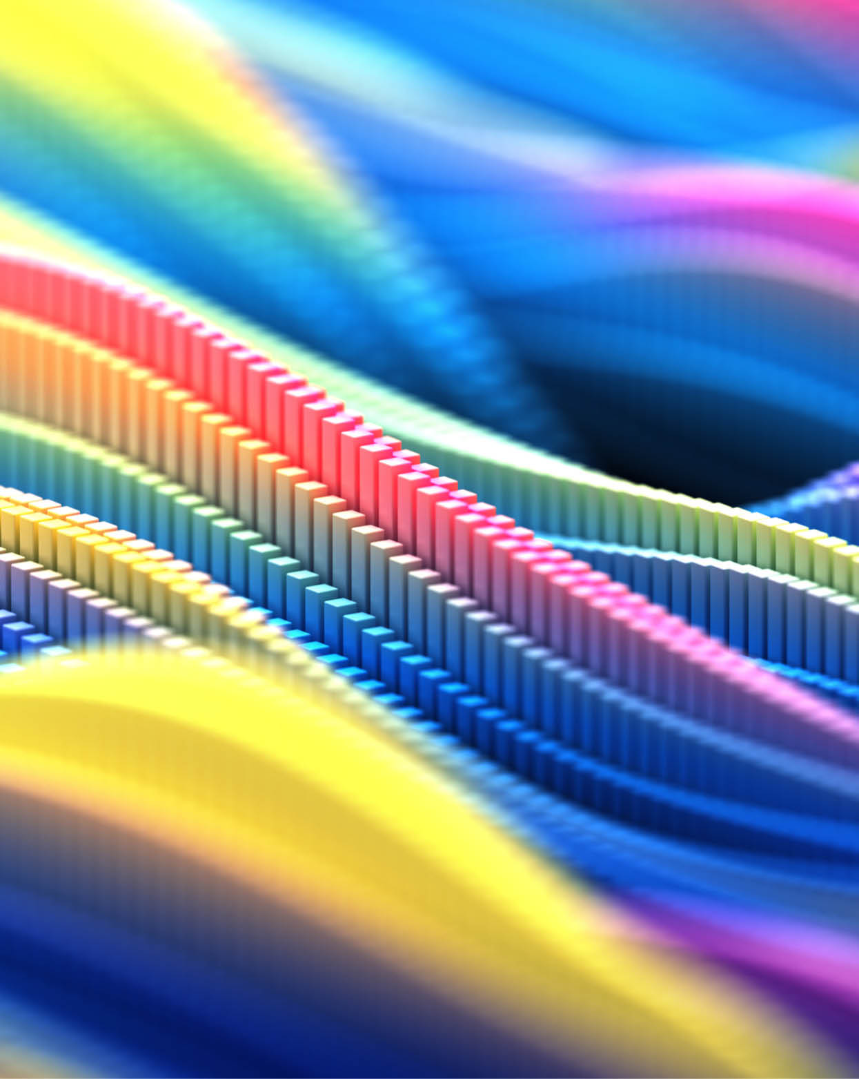 Futuristic colorful wavy motion background, rippled curved flowing pattern, with square shape particulars. 3d illustration.