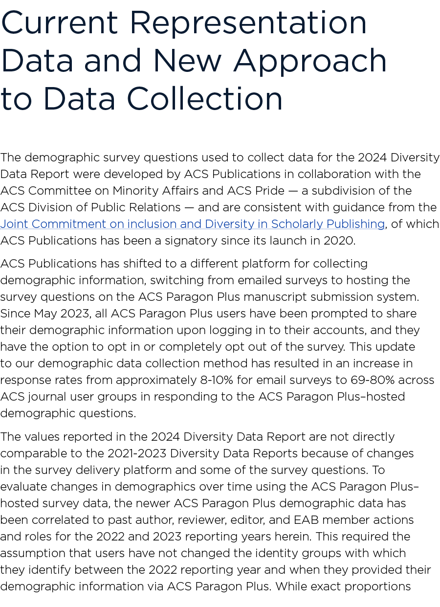 Current Representation Data and New Approach to Data Collection The demographic survey questions used to collect dat...