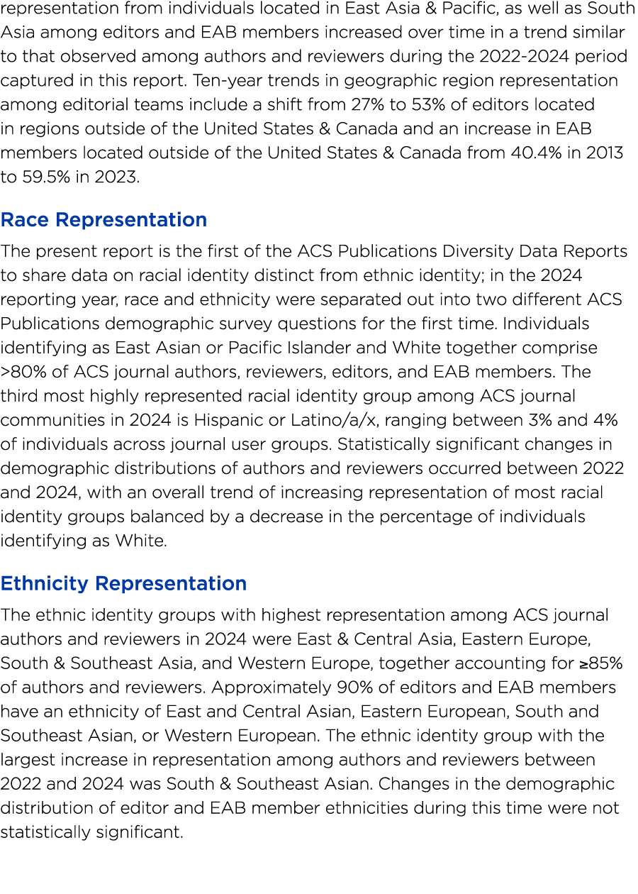 representation from individuals located in East Asia & Pacific, as well as South Asia among editors and EAB members i...