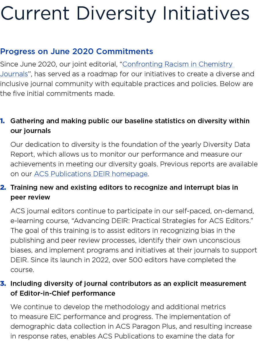 ﻿Current Diversity Initiatives Progress on June 2020 Commitments Since June 2020, our joint editorial, “Confronting ...