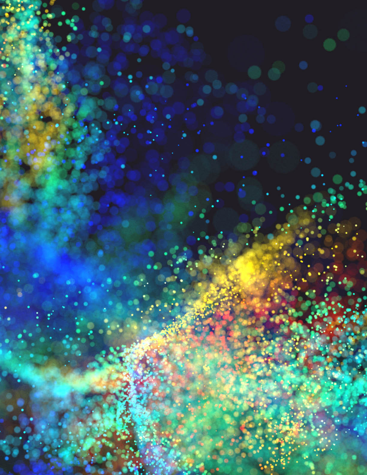 Abstract shape of multi colored particles on a dark background