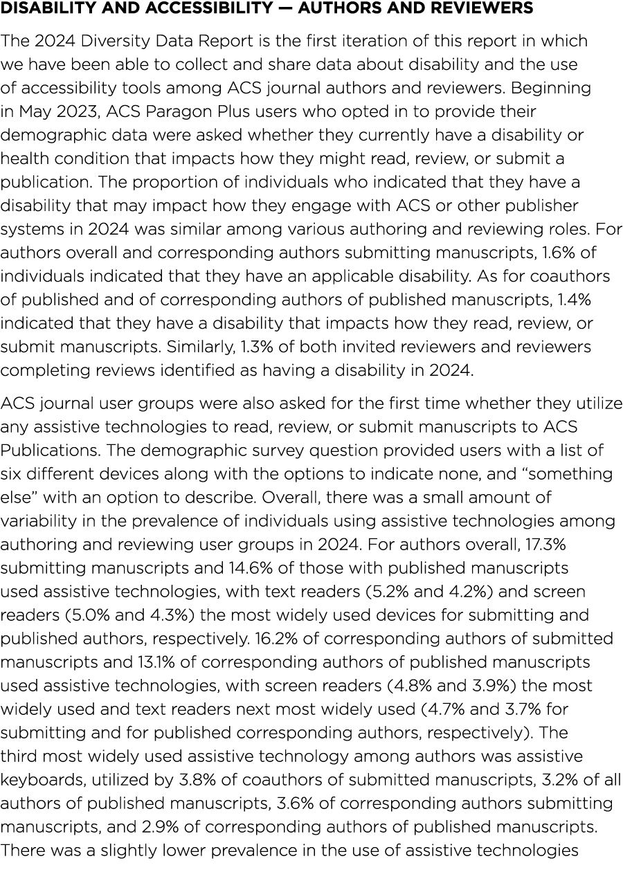 Disability and Accessibility — Authors and Reviewers The 2024 Diversity Data Report is the first iteration of this re...