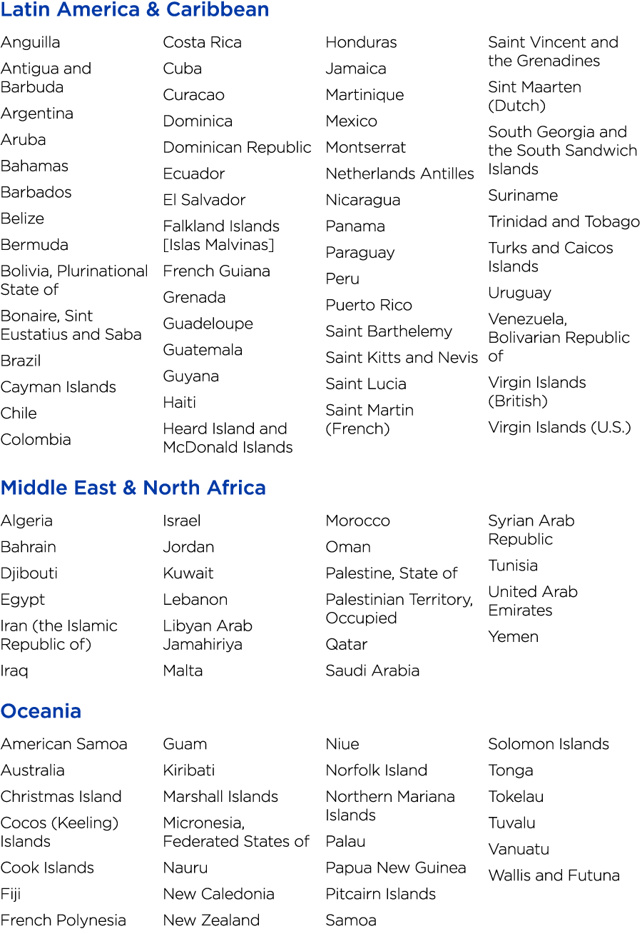 Latin America & Caribbean Anguilla Antigua and Barbuda Argentina Aruba Bahamas Barbados Belize Bermuda Bolivia, Pluri...